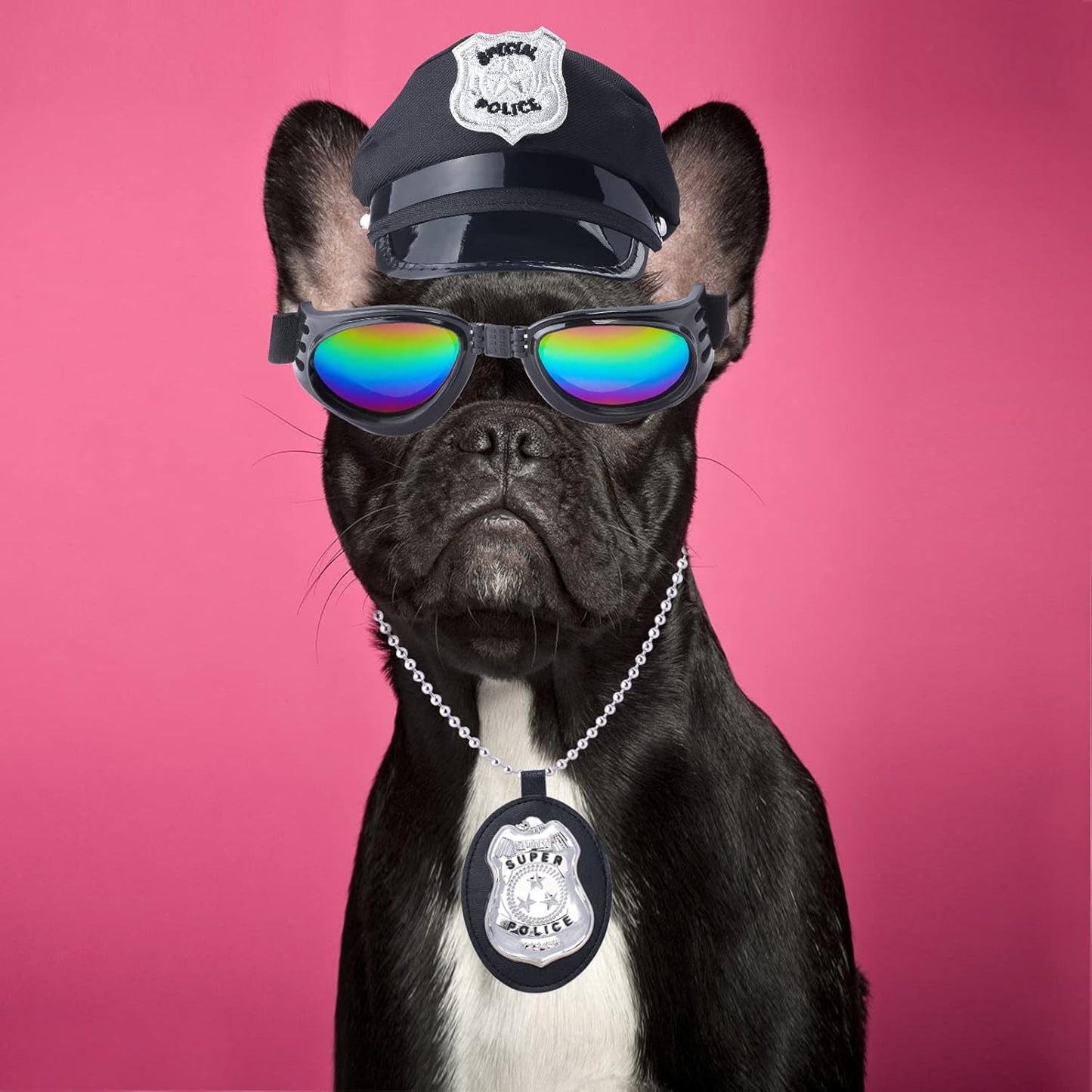 Pet Police Costume Accessory Set Dog Cat Police Hat Badge Sunglasses Pet Police Dress up Kit for Halloween Christmas Cosplay Role Play Fancy Dress (Set-B)
