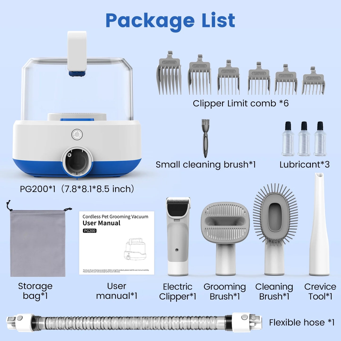 PG200 Cordless Rechargeable Pet Grooming Kit with Adjustable Clippers for Dogs & Cats