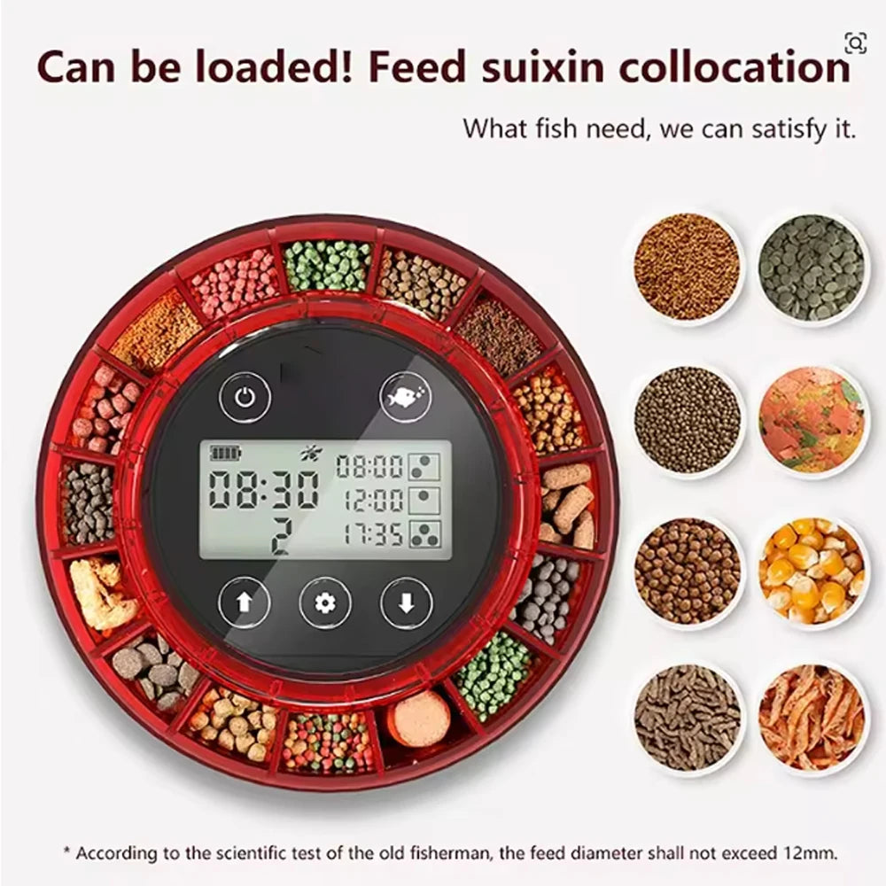 Automatic Fish Feeder Aquarium Automatic Food Dispenser USB Rechargeable Auto Fish Food Dispenser with Timer LCD Display
