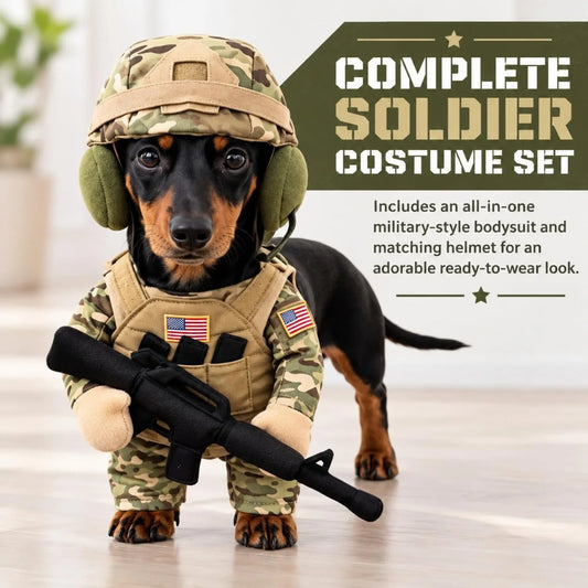 Pet Tactical Soldier Costume with Helmet, for Small Medium Dogs & Cats,M