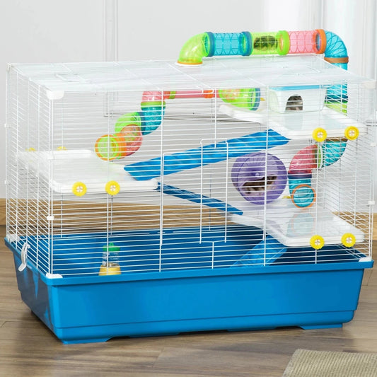 Pawhut 31" Extra Large Hamster Cage with Tubes and Tunnels, 4 Tier Small Animal Cage with Portable Carry Handles, Rat Gerbil Cage with Water Bottle, Food Dish, Exercise Wheel