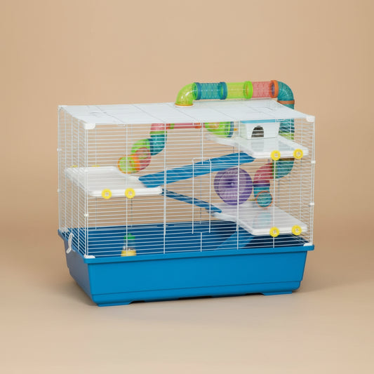 31" Extra Large Hamster Cage with Tubes and Tunnels, 4 Tier Small Animal Cage with Portable Carry Handles, Rat Gerbil Cage with Water Bottle, Food Dish, Exercise Wheel