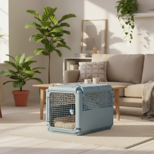 Plastic Kennels Rolling Plastic Wire Door Travel Dog Crate, Collabsible Kennel