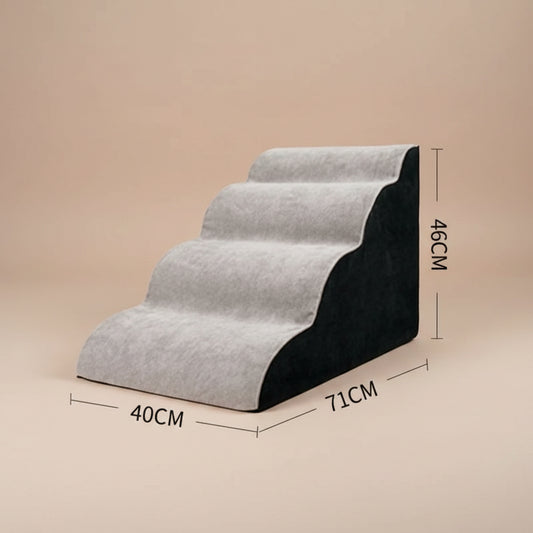 Pet stairs with dimensions labeled on a white background