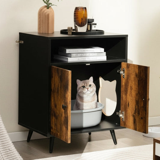 Industrial Cat Litter Box Enclosure with Entry and Open Compartment