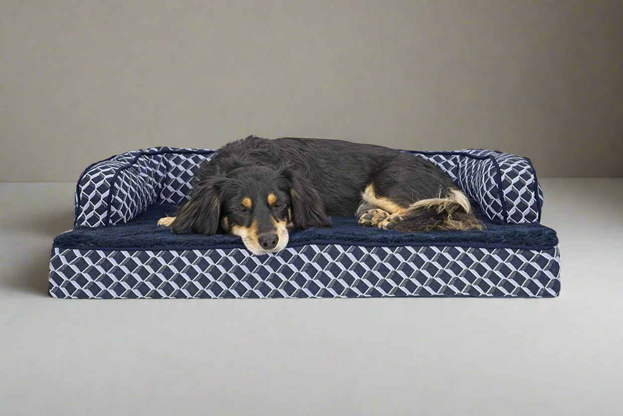 Orthopedic Dog Bed for Medium/Small Dogs W/ Removable Bolsters & Washable Cover, for Dogs up to 35 Lbs - Plush & Woven Decor Comfy Couch Sofa - Diamond Blue, Medium