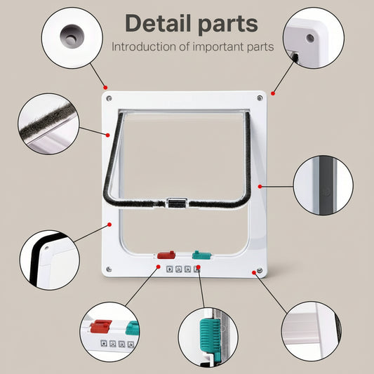 Smart Pet Door 4 Way Locking Security Lock ABS Plastic Dog Cat Flap Door Controllable Switch Direction Doors Small Pet Supplies