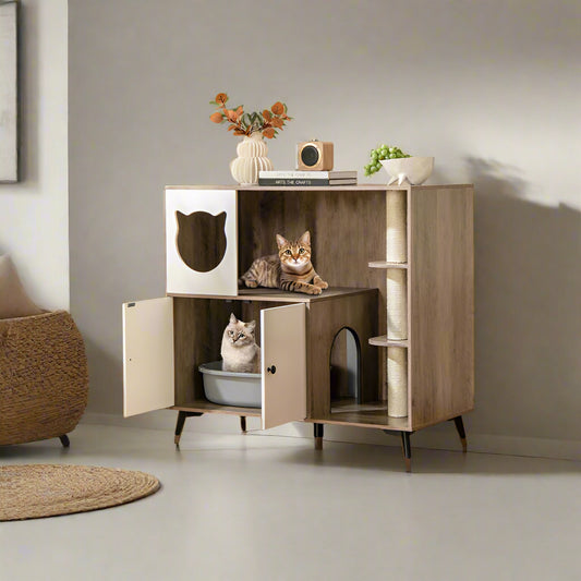 Cat Litter Box Enclosure with 3 Sisal Scratching Posts for Indoor Cats