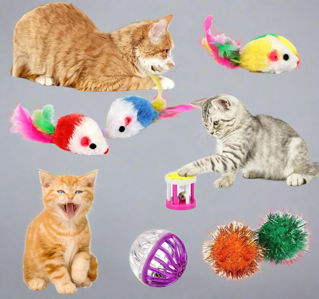 32 Pcs Cat Toys Kitten Toys, Interactive Variety Catnip Toys with Collapsible Rainbow Tunnel, Cat Feather Teaser Crinkle Balls Spring Toy for Cat, Kitty, Puppy