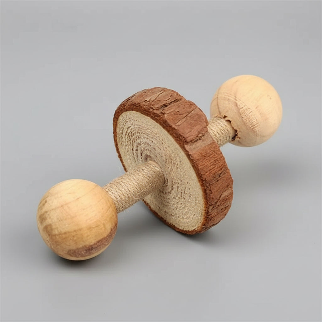 Cute Rabbit Roller Toys Natural Wooden Pine Dumbells Unicycle Bell Chew Toys for Guinea Pigs Rat Small Pet Molars Supplies