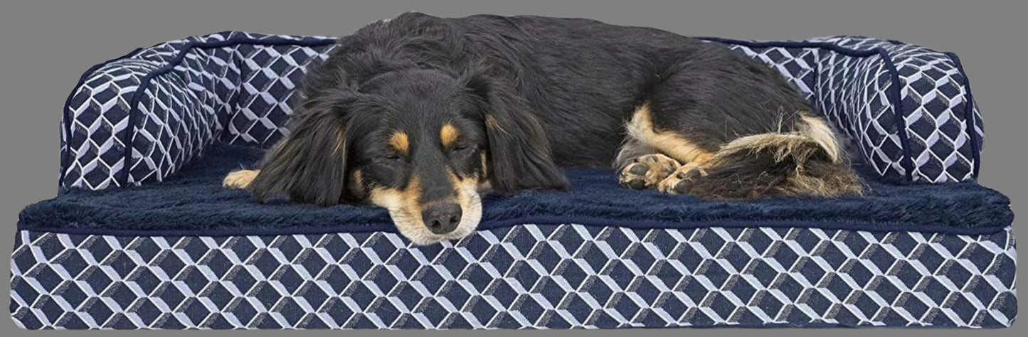 Orthopedic Dog Bed for Medium/Small Dogs W/ Removable Bolsters & Washable Cover, for Dogs up to 35 Lbs - Plush & Woven Decor Comfy Couch Sofa - Diamond Blue, Medium