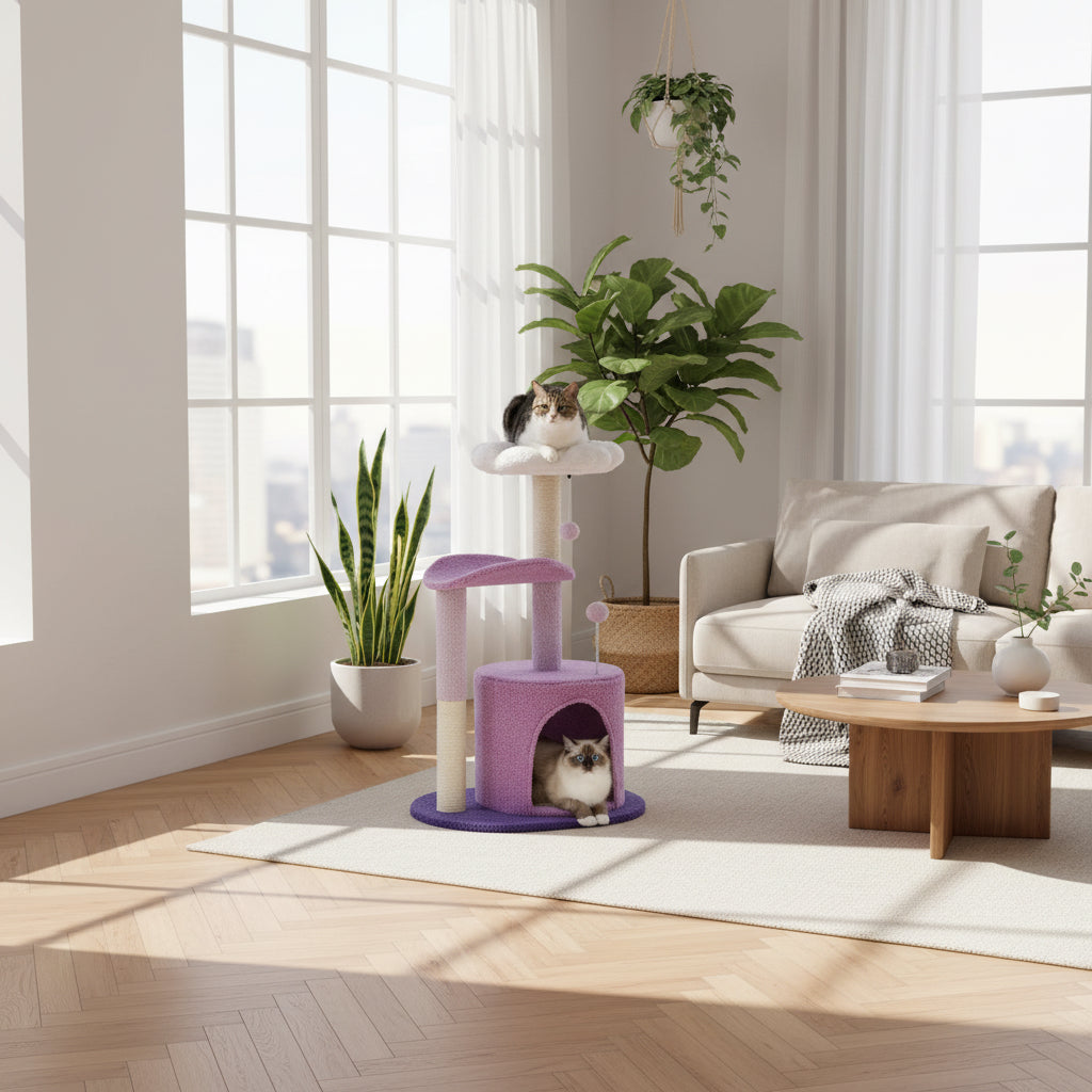 Cactus Cat Tree with Curved Perch Cozy Cat Condo Small Cat Tower with Removable Top Bed Cat Scratching Post for Indoor Cat Toys