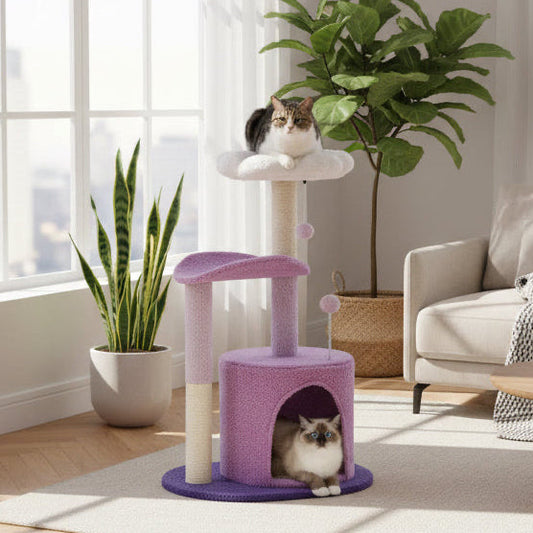 Cactus Cat Tree with Curved Perch Cozy Cat Condo Small Cat Tower with Removable Top Bed Cat Scratching Post for Indoor Cat Toys