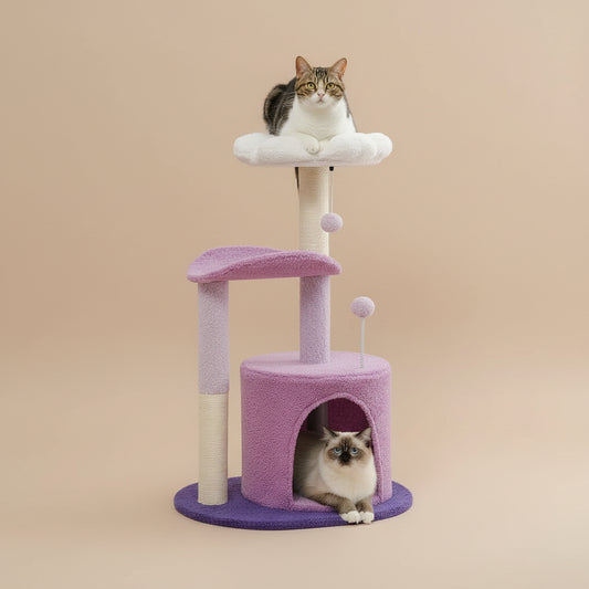 Cactus Cat Tree with Curved Perch Cozy Cat Condo Small Cat Tower with Removable Top Bed Cat Scratching Post for Indoor Cat Toys