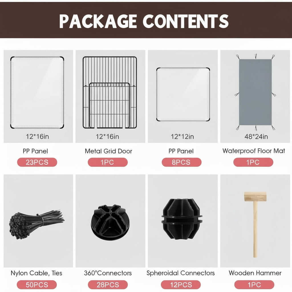 Package contents list with icons and descriptions on a white background