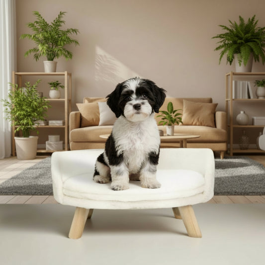 Luxury Cat Bed Soft Warm Plush Fabric Pet Nesting Chair Bed Stool Wood Legs with Cushion Pad Washable Waterproof for Small Pets