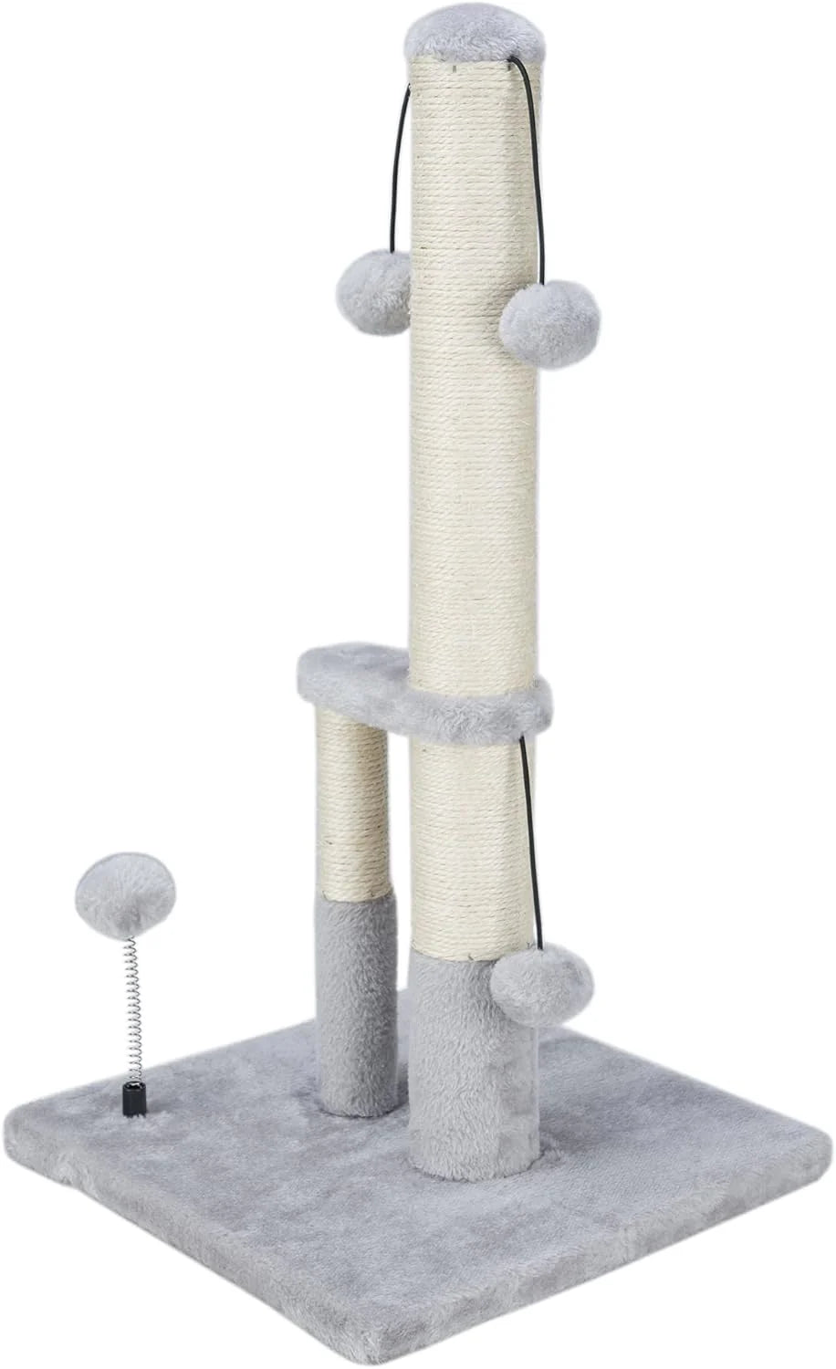 Tall Cat Scratching Post, Double Lower Posts Extra Stable Cat Post Tree Scratcher with Sisal Rope and Teasing 4 Balls Total Large Base