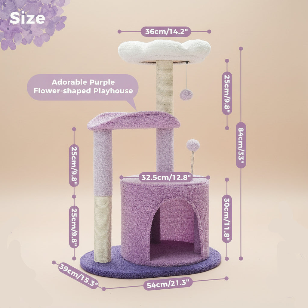 Cactus Cat Tree with Curved Perch Cozy Cat Condo Small Cat Tower with Removable Top Bed Cat Scratching Post for Indoor Cat Toys