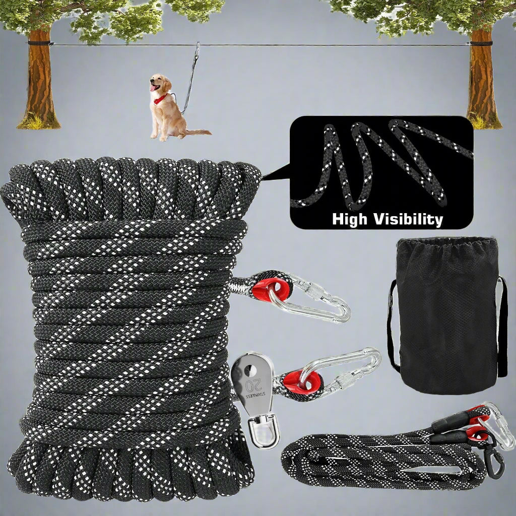 Dog Tie Out Cable for Camping, 50Ft Dog Chair for Yard Hold up to 250Lbs, Portable Pet Camping Essentials for Outside,Black,Nylon