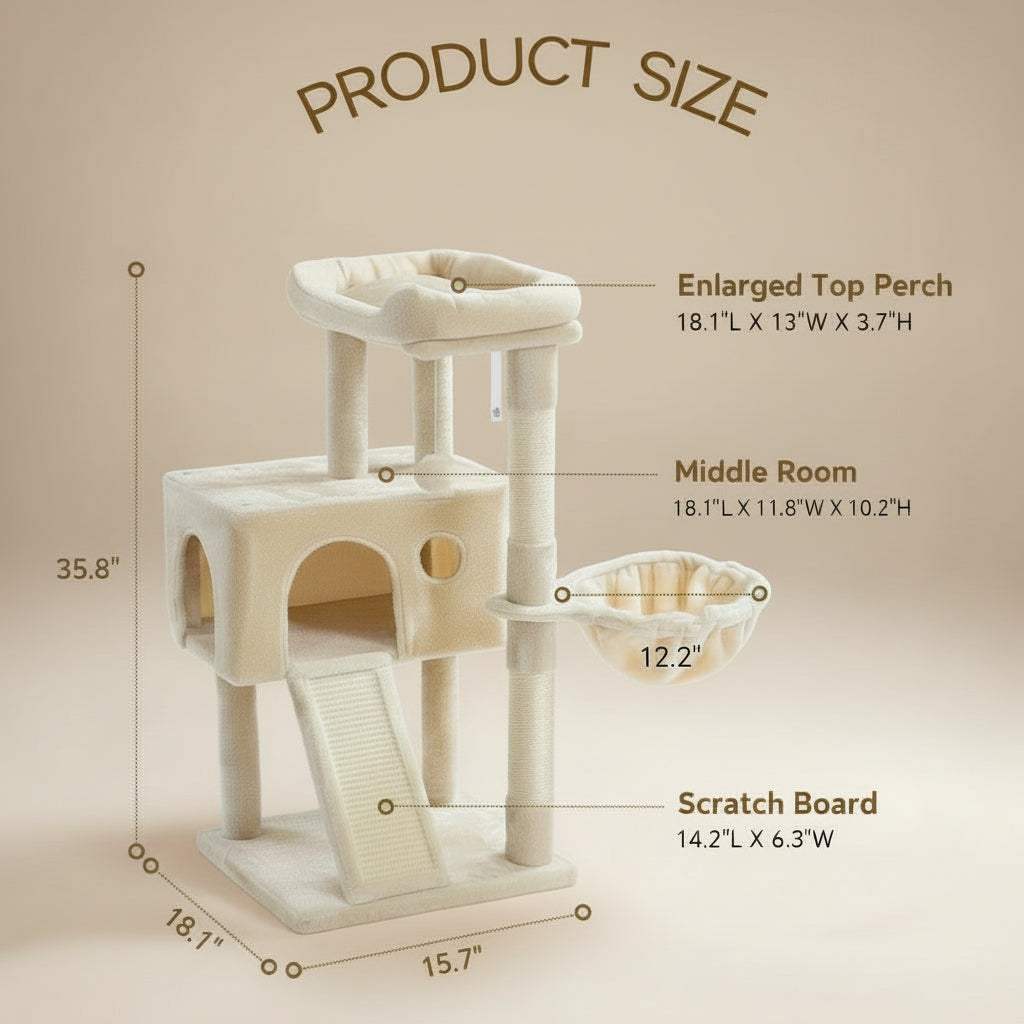 35.8'' H Cat Tree Condos and Scratching Posts Included, with Platform and Basket