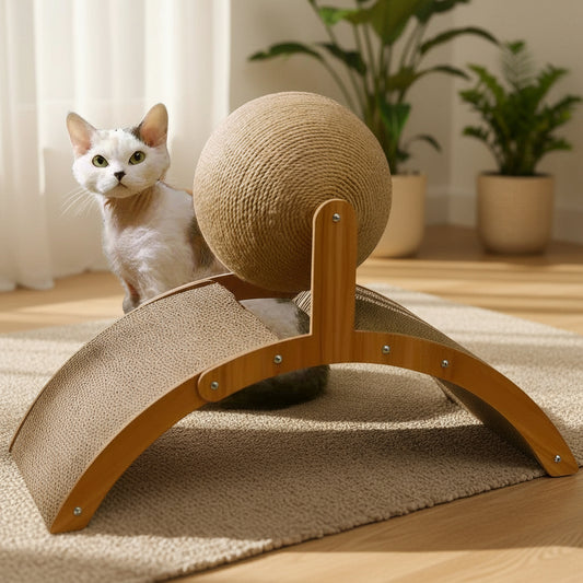 Cat Grabbing Board Wooden Cat Climbing Frame Vertical Scratch Resistant Cat Toy Rotating Sisal Rope Cat Grabbing Ball Cat Tower