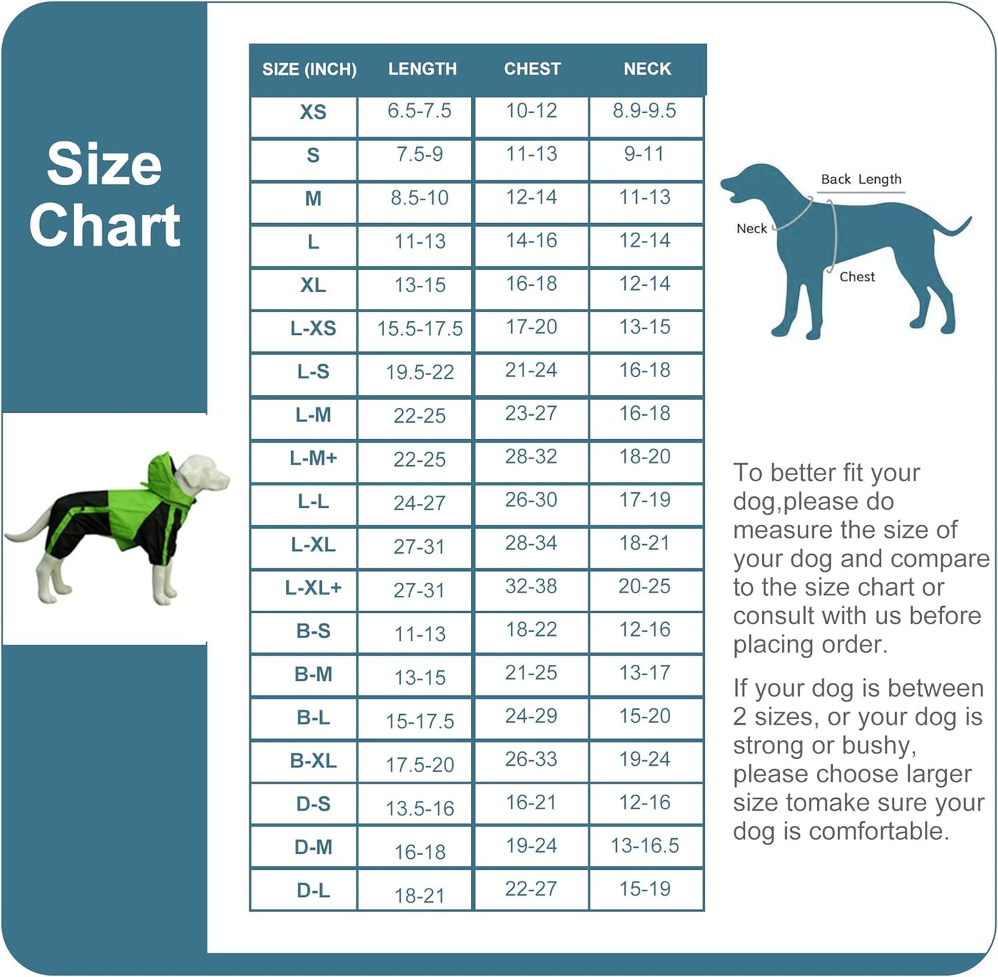Pet Apparel Large Dog Clothing Raincoat Pet Clothes Rain Coat for Big Large Dogs Red Green Waterproof (L-M, Green)