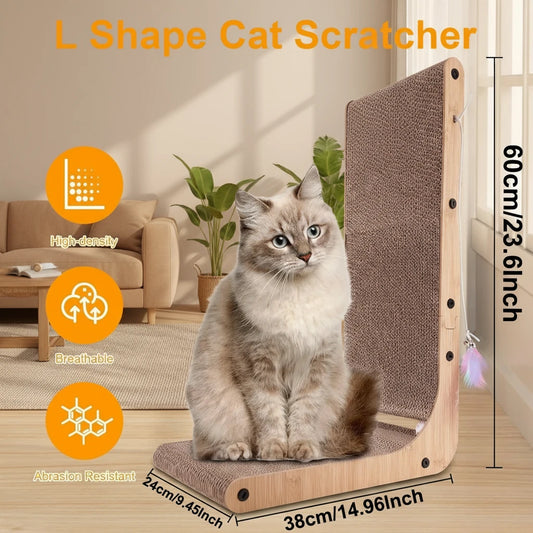 L Shape Cat Scratcher, 23.6 Inch Cat Scratchers for Indoor Cats, Protecting Furniture Cat Scratch Pad, Cardboard Cat Scratching