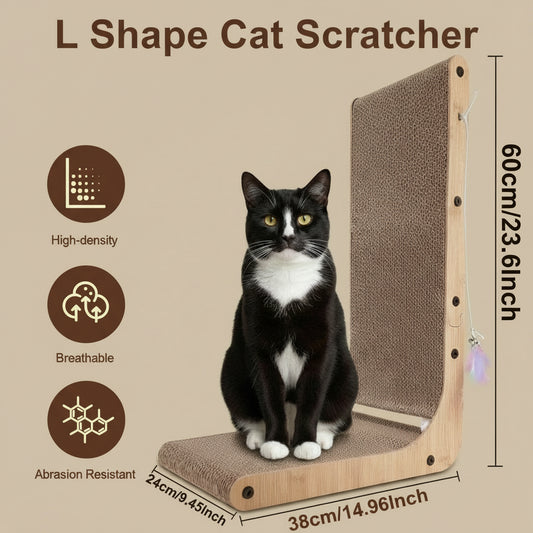 L Shape Cat Scratcher, 23.6 Inch Cat Scratchers for Indoor Cats, Protecting Furniture Cat Scratch Pad, Cardboard Cat Scratching