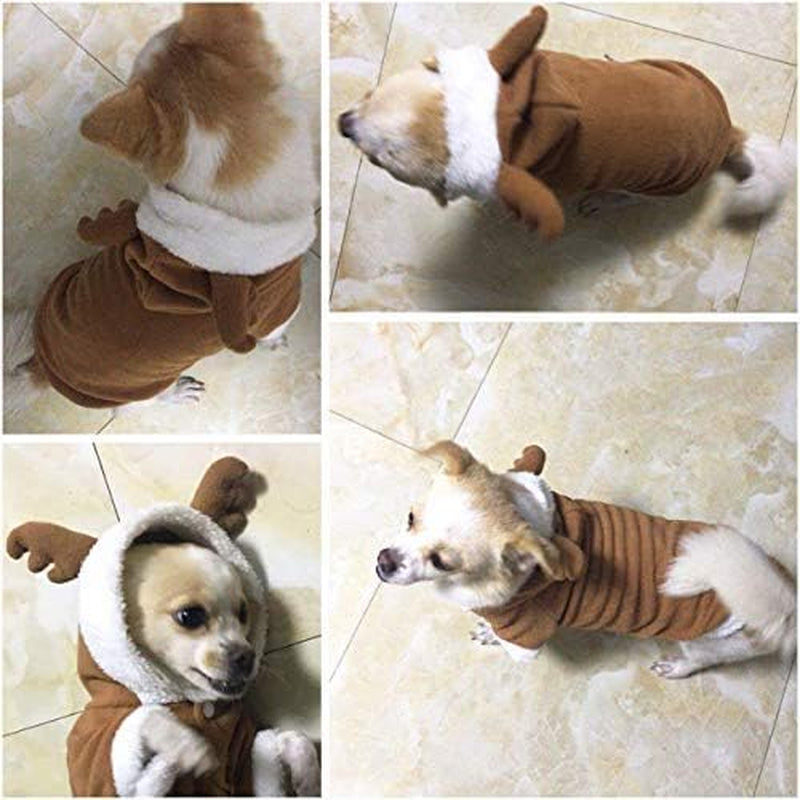 Dog Cat Christmas Reindeer Costume, Funny Pet Elk Cosplay Dress, Puppy Fleece Outfits Warm Hoodie Xmas Apparel Clothes (M Size)