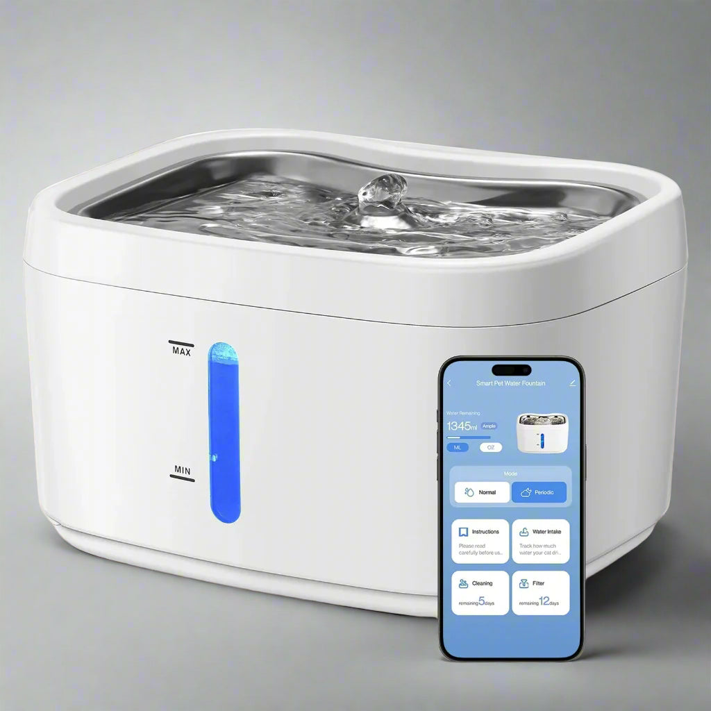 Cat Water Fountain with Phone App Monitoring, 2.5L Automatic Pet Water Fountain with Quiet Pump Inside, Smart Fountain with Magnetic Tray for Cats, Dogs, Pets