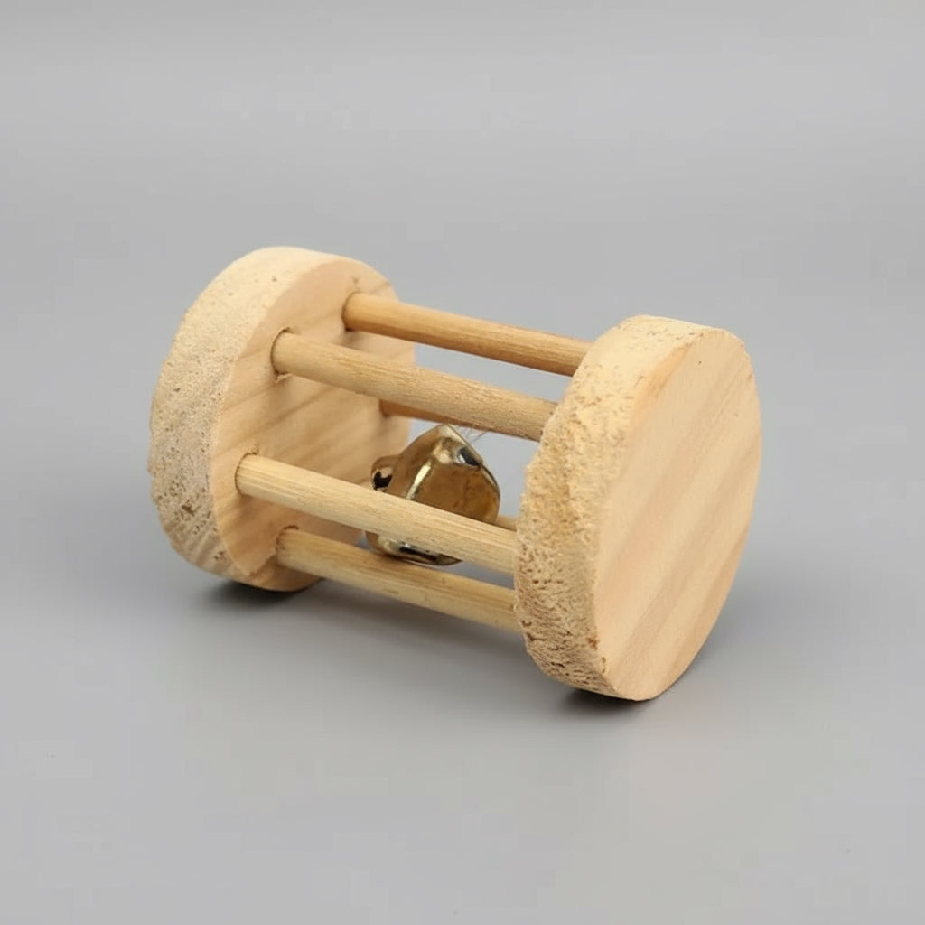Cute Rabbit Roller Toys Natural Wooden Pine Dumbells Unicycle Bell Chew Toys for Guinea Pigs Rat Small Pet Molars Supplies
