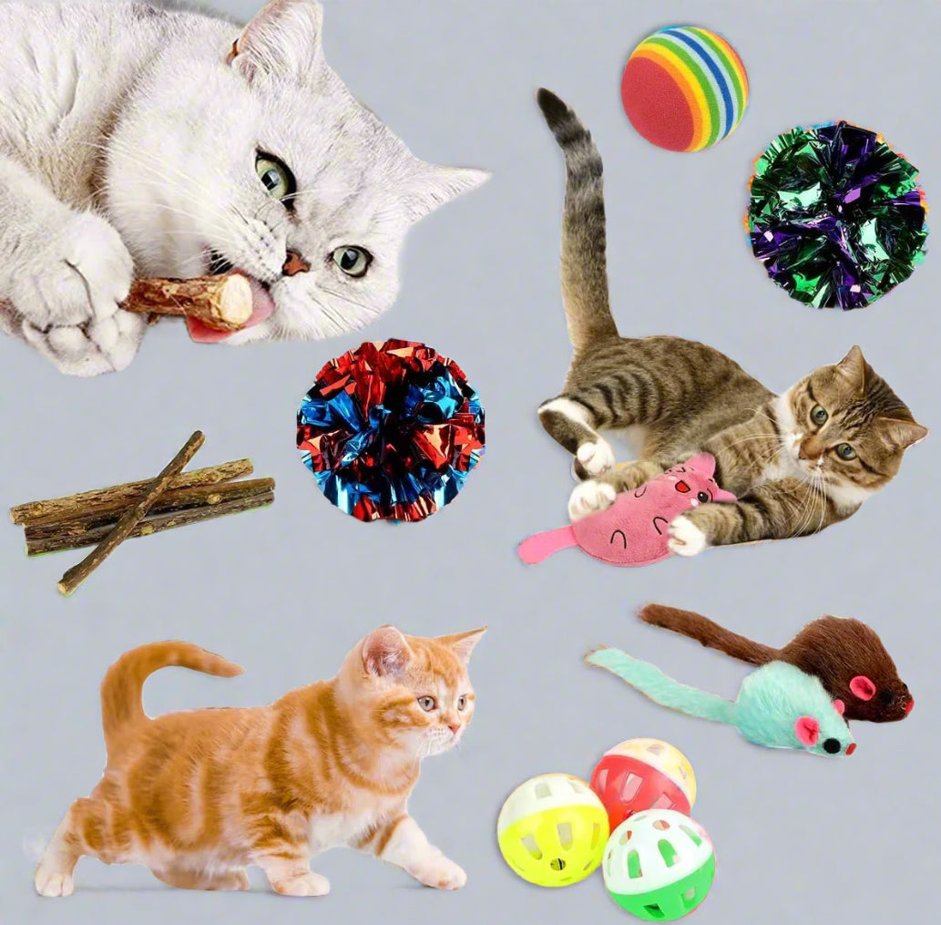 32 Pcs Cat Toys Kitten Toys, Interactive Variety Catnip Toys with Collapsible Rainbow Tunnel, Cat Feather Teaser Crinkle Balls Spring Toy for Cat, Kitty, Puppy