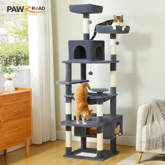 Large Cat Tree and Tower for Indoor Cats with Sisal-Covered Scratching Posts Spacious Hammock Padded Perches and Condos Cat Toys