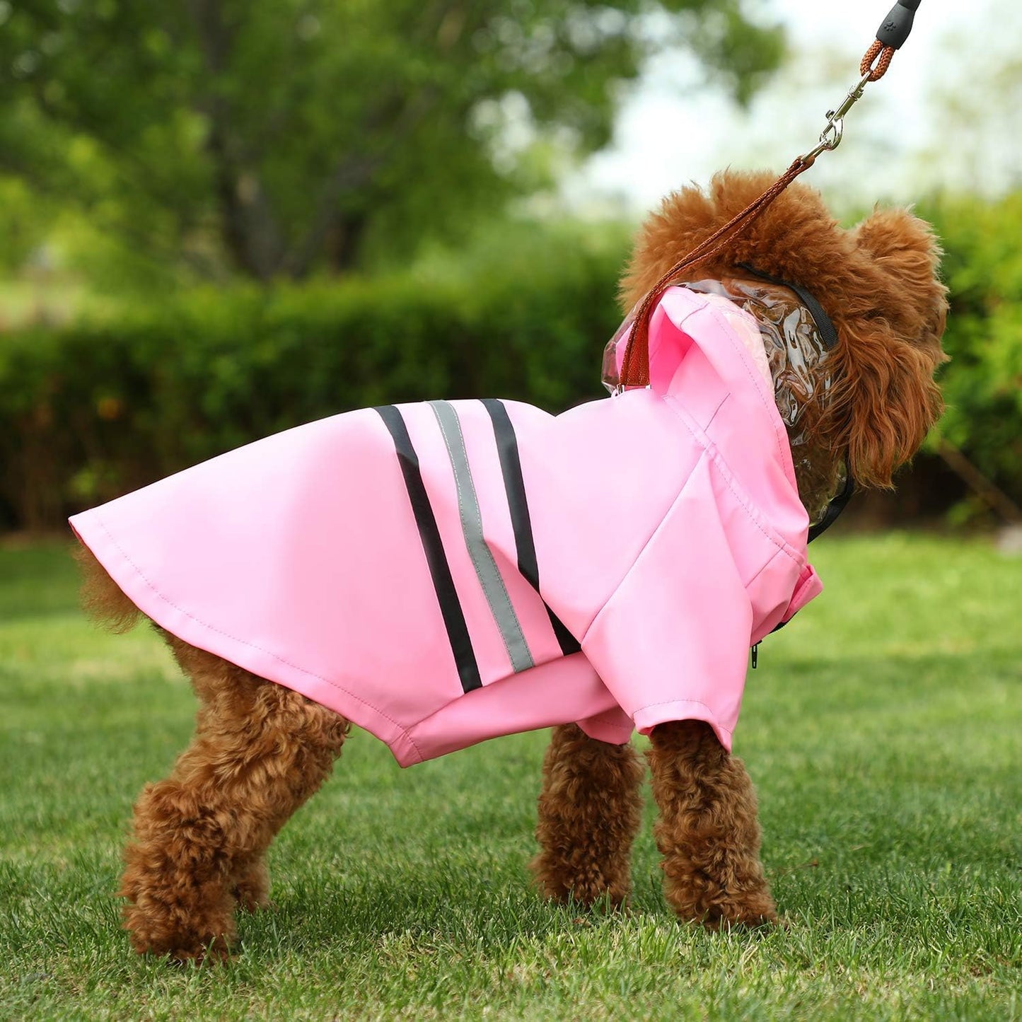 Reflective Dog Raincoat Dog Rain Jacket with Hood Lightweight Waterproof Rain Coat for Puppies (Pink M)