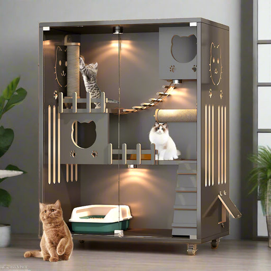 Desara Wooden Cat Villa, Large Cat Enclosure, Indoor Enclosed Cat House