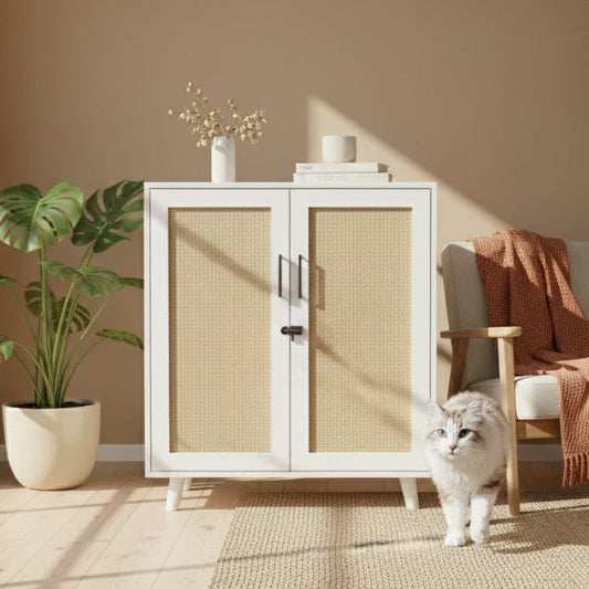 Modern Cat Litter Box Enclosure with Lock and Sisal Door