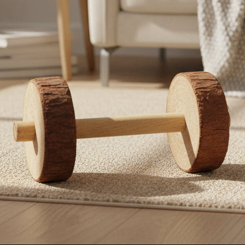 Cute Rabbit Roller Toys Natural Wooden Pine Dumbells Unicycle Bell Chew Toys for Guinea Pigs Rat Small Pet Molars Supplies