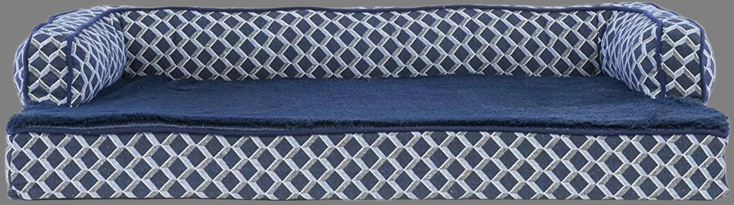 Orthopedic Dog Bed for Medium/Small Dogs W/ Removable Bolsters & Washable Cover, for Dogs up to 35 Lbs - Plush & Woven Decor Comfy Couch Sofa - Diamond Blue, Medium