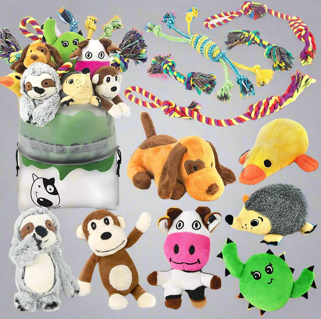 Dog Squeaky Toys for Small Dogs, 12 Pack Puppy Toys for Teething Cute Small Dog Toys Stuffed Plush Dog Toy Bundle Natural Cotton Puppy Rope Toy Dog Chew Toys for Puppies Pet Toys for Dogs