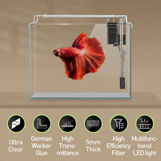 Rimless Glass Aquarium Starter Kit (3 Gal), Ultra Clear Low Iron Glass Fish T...