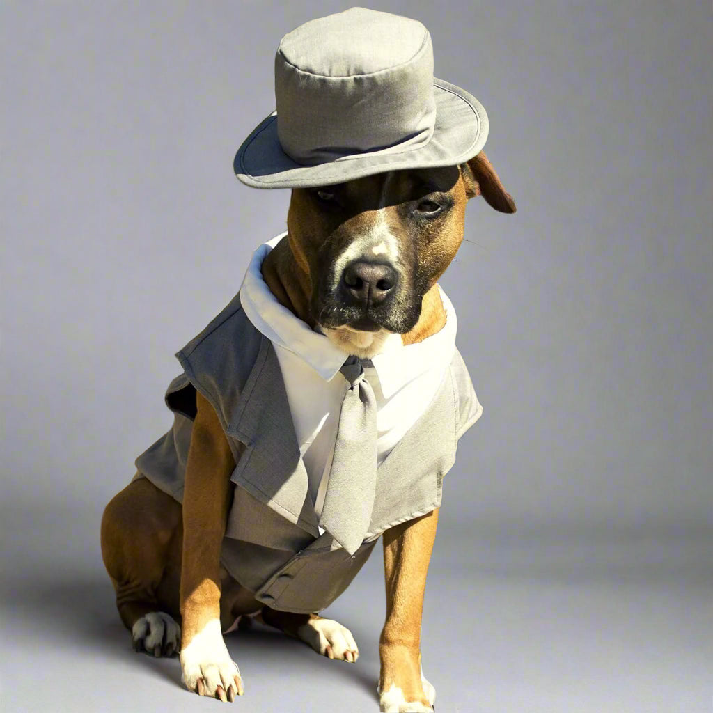 Dog Tuxedo Wedding Suit- Gray Top Hat & Leash (X-Large)