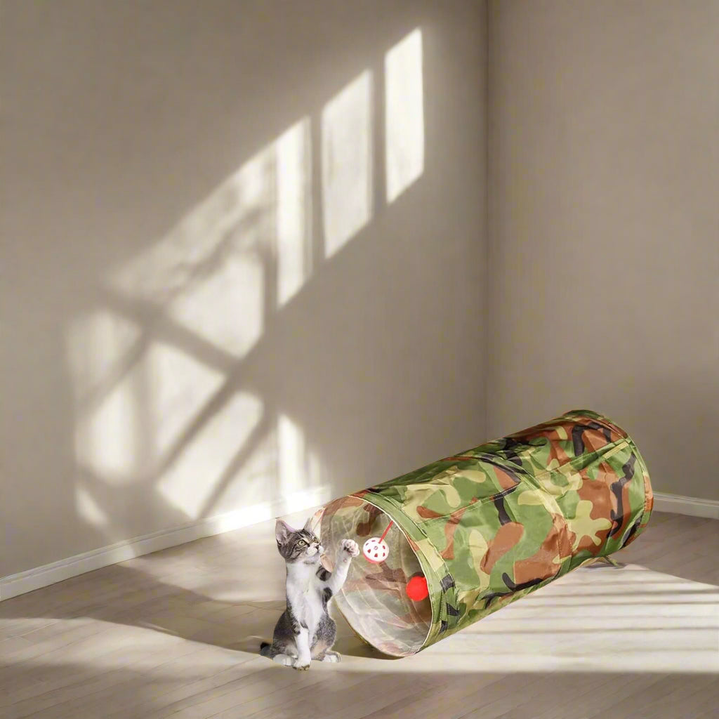 21PCS Cat Toys Kitten Toy Set Folding Camouflage Cat Tunnel Indoor Interactive Pet Toys Teaser Cat Feather Toy Colourful Mouse Plush Ball Bell Ball Toy Kit Kitten Puppy
