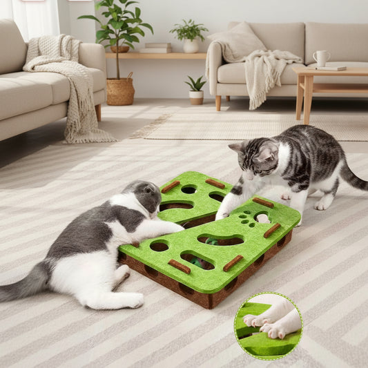 Pet Cat Puzzle Maze Holes Toys Felt Box with Bell Ball Kitten Playing Toys Interactive Funny Combination Set Cat Supplies