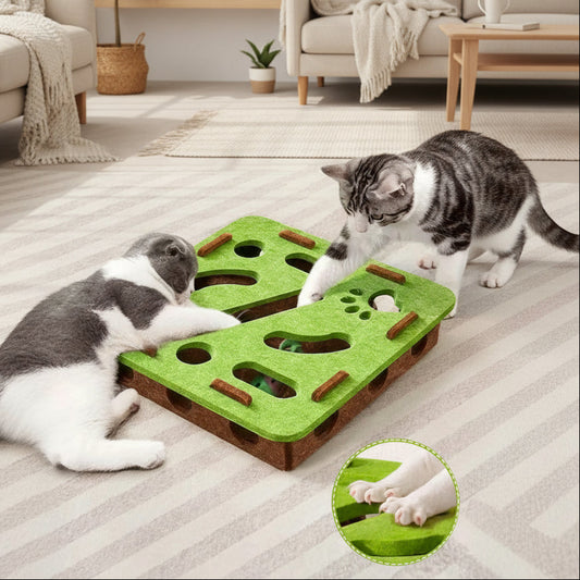 Pet Cat Puzzle Maze Holes Toys Felt Box with Bell Ball Kitten Playing Toys Interactive Funny Combination Set Cat Supplies