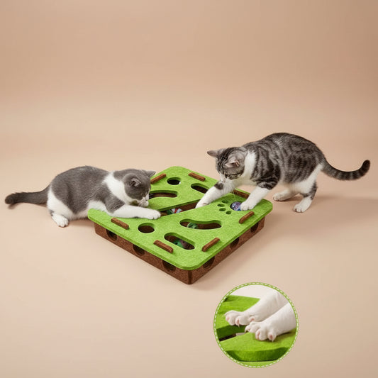 Pet Cat Puzzle Maze Holes Toys Felt Box with Bell Ball Kitten Playing Toys Interactive Funny Combination Set Cat Supplies