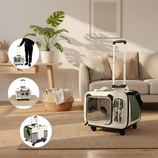 Foldable Pet Dog Cat Trolley Stroller with 4 Universal Wheels Animal Travel Shoulder Carrier House Suitcase for Small Pets
