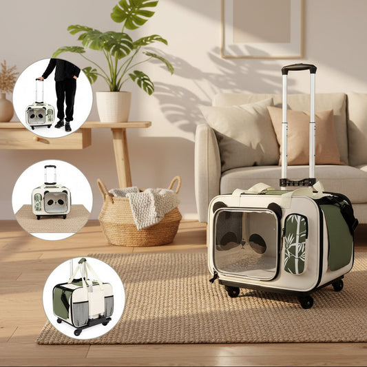Foldable Pet Dog Cat Trolley Stroller with 4 Universal Wheels Animal Travel Shoulder Carrier House Suitcase for Small Pets