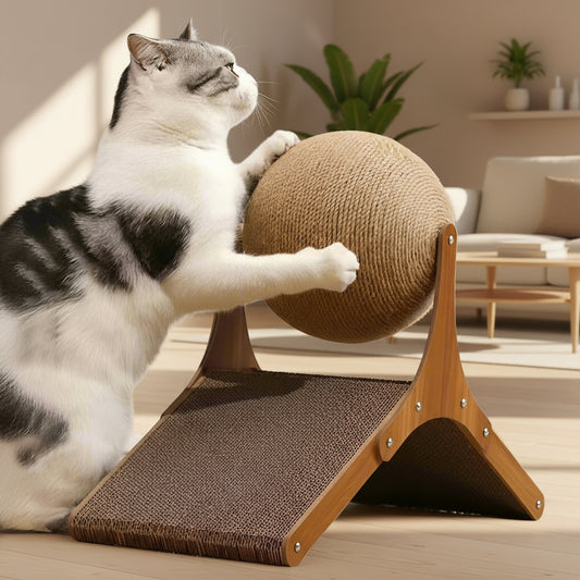 Cat Grabbing Board Wooden Cat Climbing Frame Vertical Scratch Resistant Cat Toy Rotating Sisal Rope Cat Grabbing Ball Cat Tower