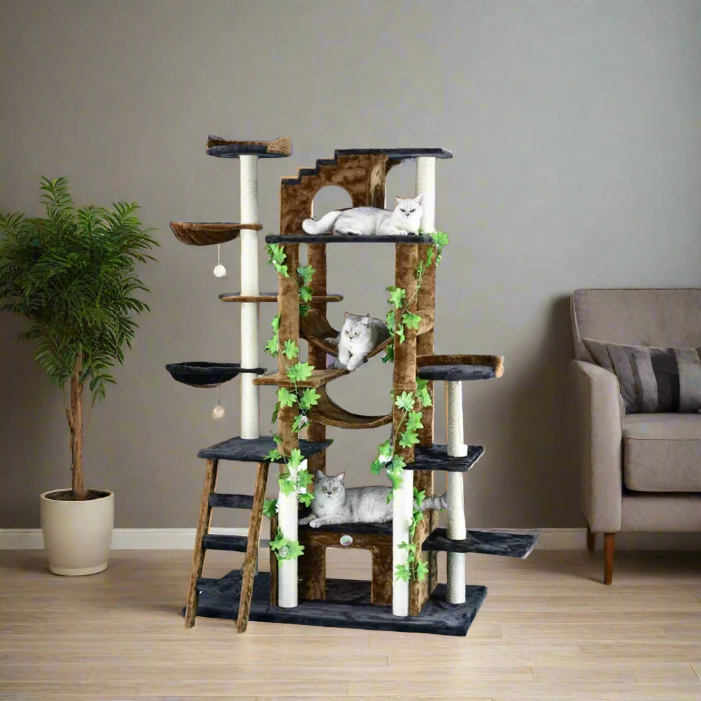 Forest Collection Cat Trees | 58"-85" Luxury Cat Tower | Nature-Inspired Multi-Level Cat Furniture