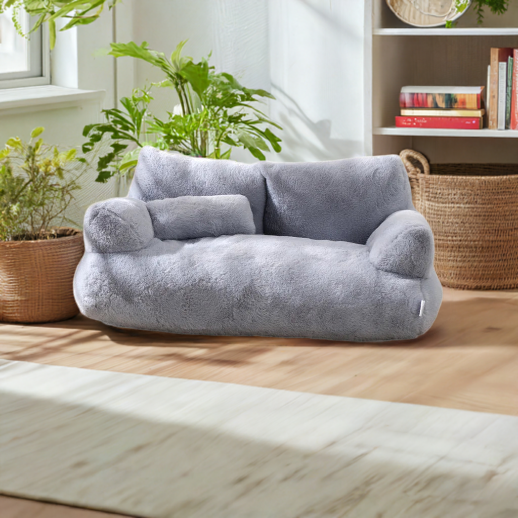 Fleece Pet Sofa Bed | Anxiety-Reducing Dog & Cat Bed with Raised Rims | All-Season Comfort in 2 Sizes